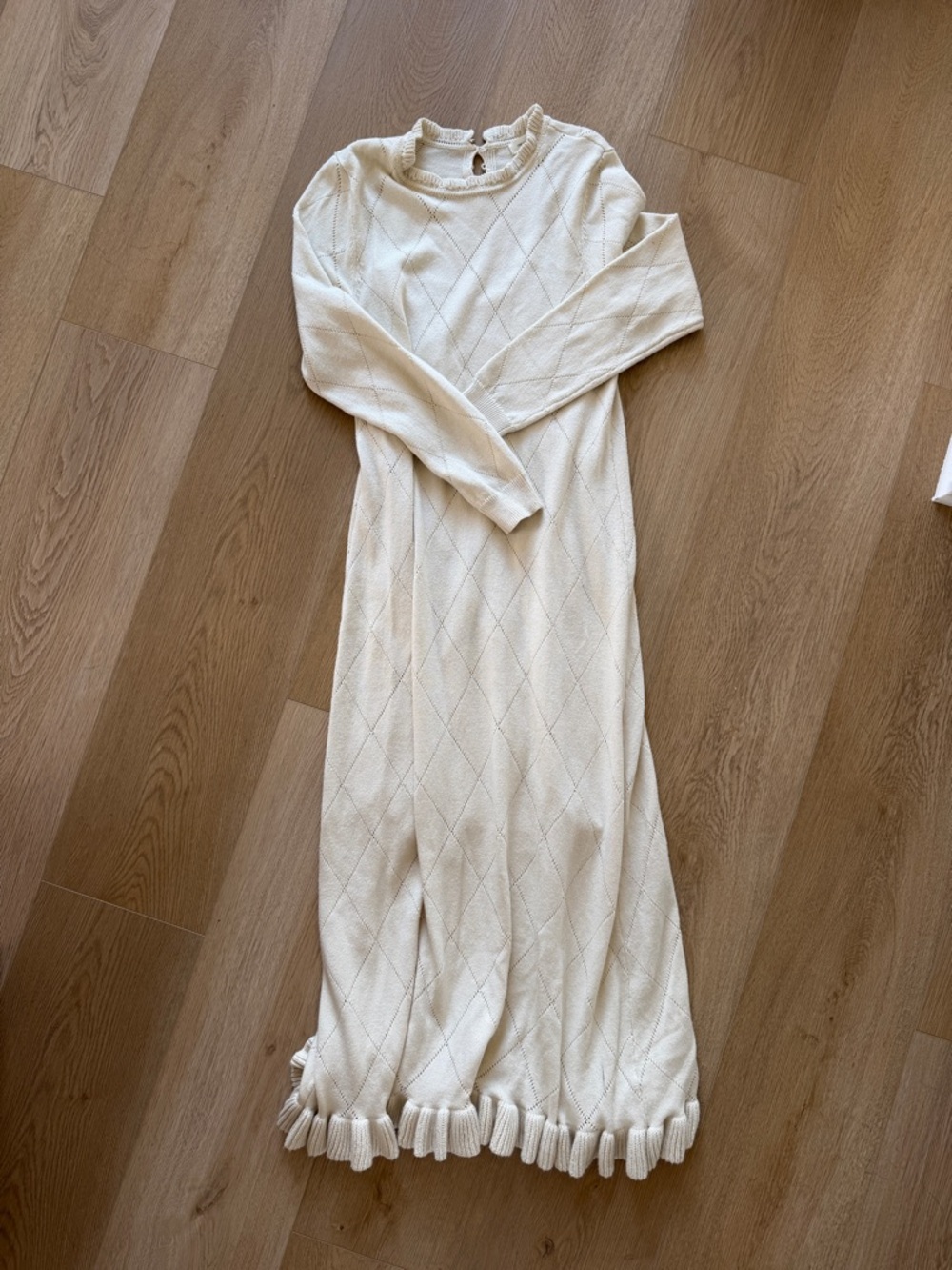 Pointelle Long Sleeve Cotton Blend Sweater